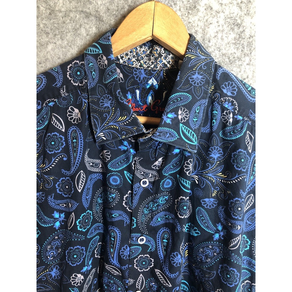 Robert Graham Shirt Mens XL Blue Paisley Long Sleeve Art Career Casual Classic